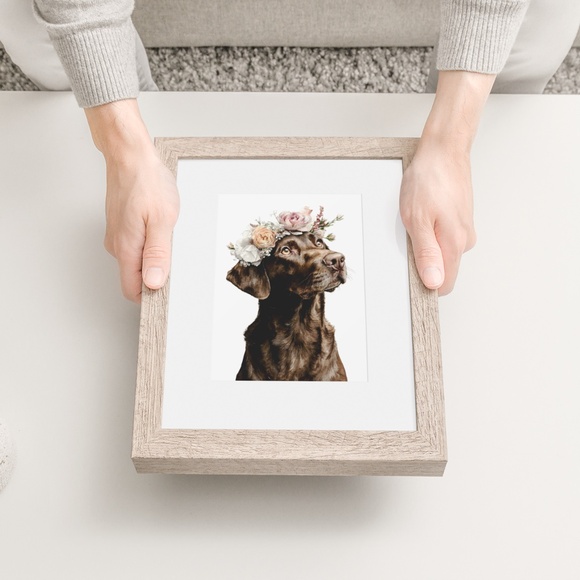 Watercolor Labrador Retriever with Flower Crown Portrait Wall Art Print Unframed - Picture 6 of 7